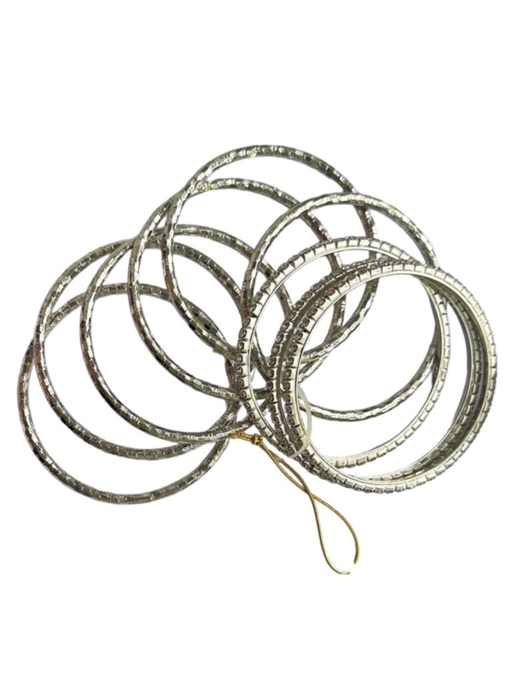 Set of 9 Bebe Silver and Rhinestone Stackable Bangle Bracelets - Picture 3 of 7